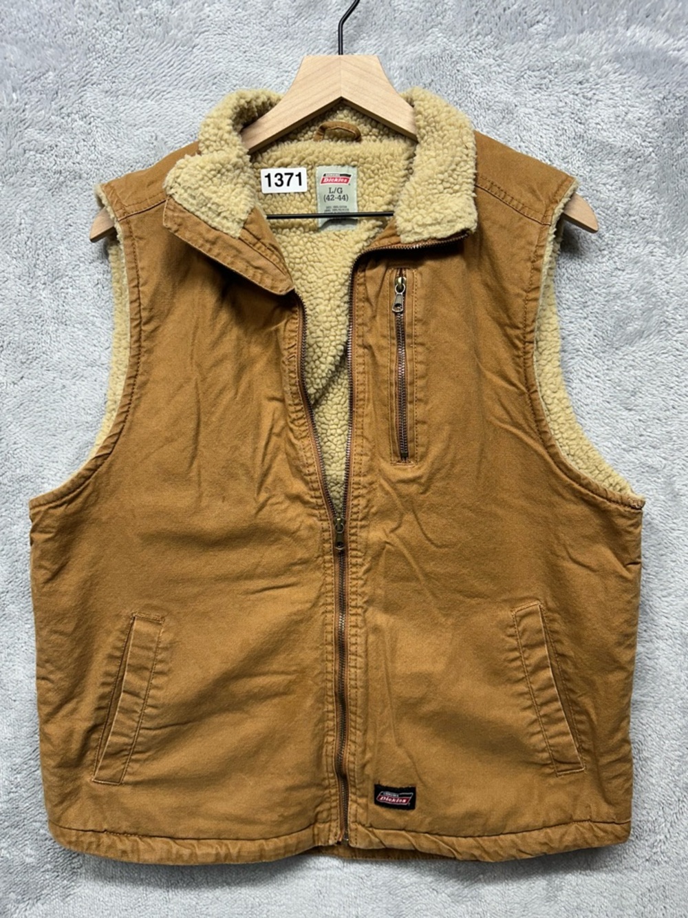 Dickies Sherpa Lined Canvas Vest Brown Workwear Zip Utility Jacket Men’s Large